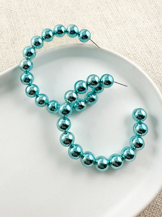 Beaded Glam Hoops, Aqua