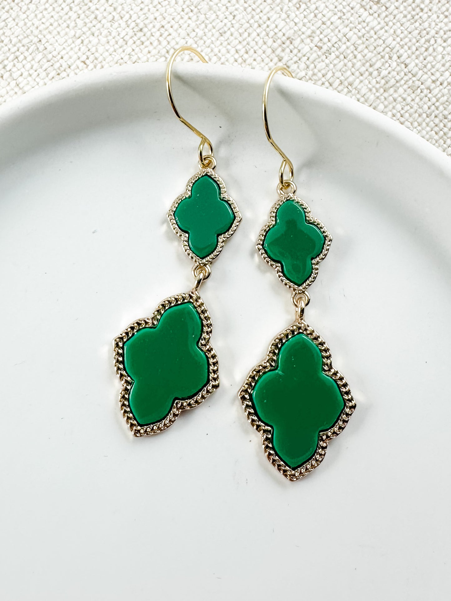 Double Clover Earrings, Green