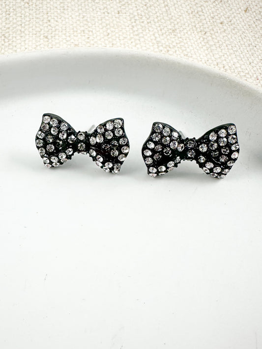 Gala Bow Studs, Black & Crystal