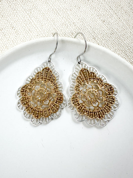 Sunlace Garden Earrings, Silver & Gold