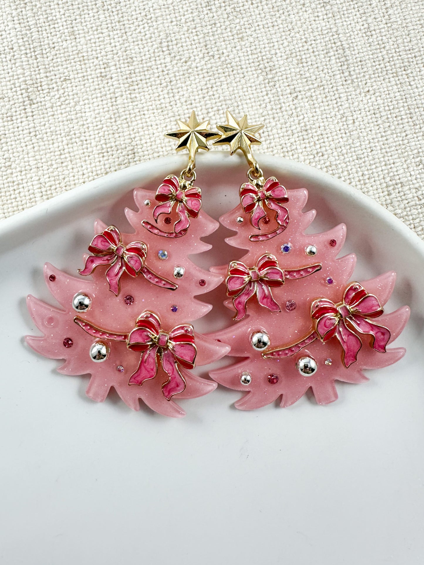 Trimmed With Bows Earrings, Pink