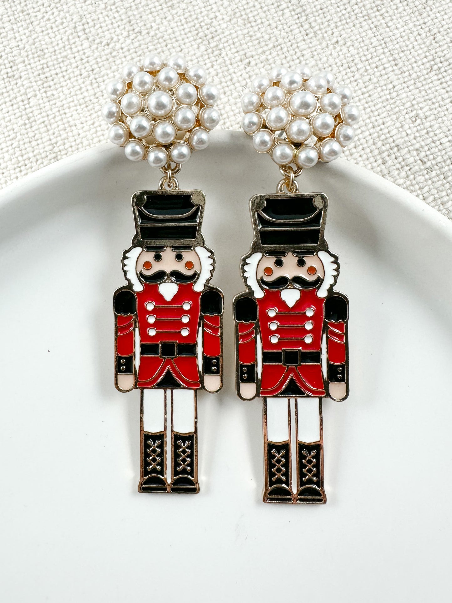 Nutcracker & Pearls Earrings, Red & Black