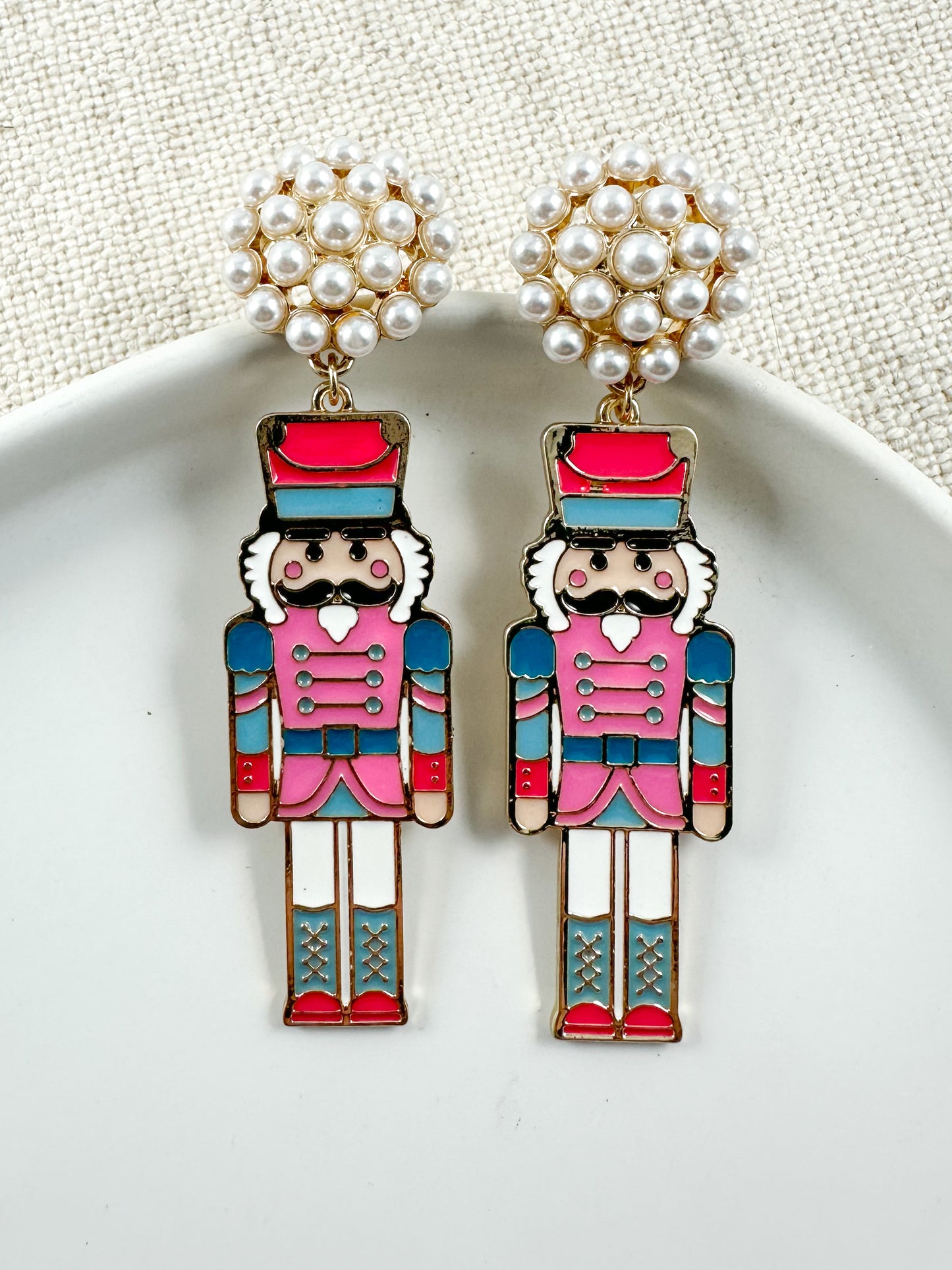 Nutcracker & Pearls Earrings, Pink & Mint