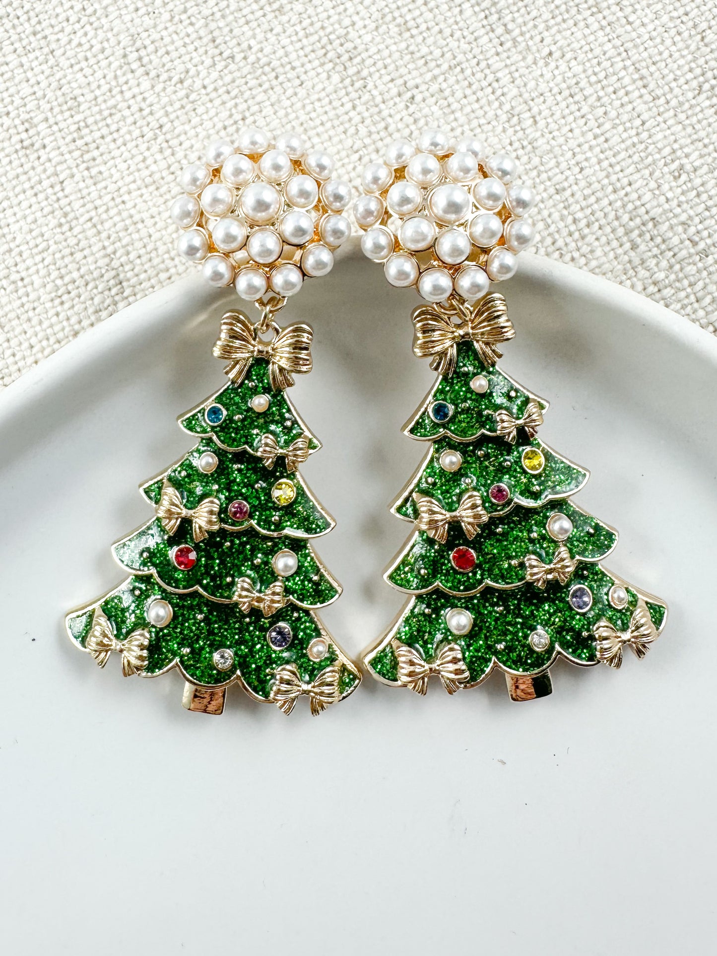 Pearl-Topped Pines Earrings, Green