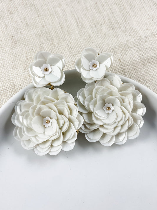 Petal Blossom Earrings, White