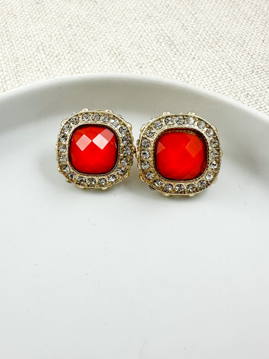 Luxe Halo Studs, Red