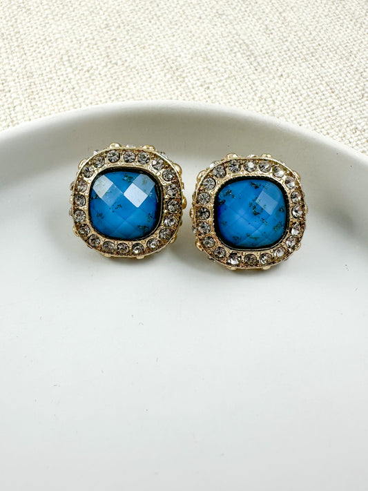 Luxe Halo Studs, Teal