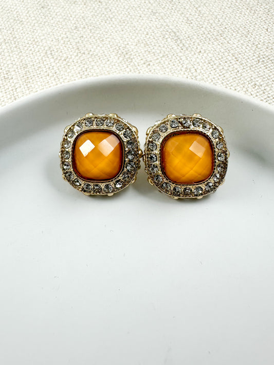 Luxe Halo Studs, Golden Topaz