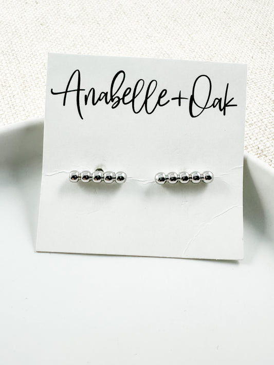 Beaded Bar Studs, Silver