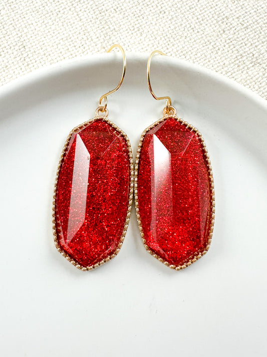 Faceted Glow Earrings, Red