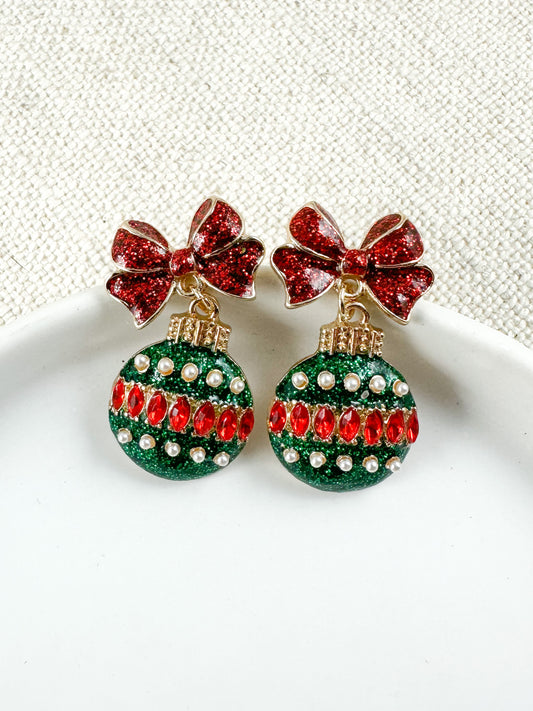 Deck the Bows Earrings, Red & Green