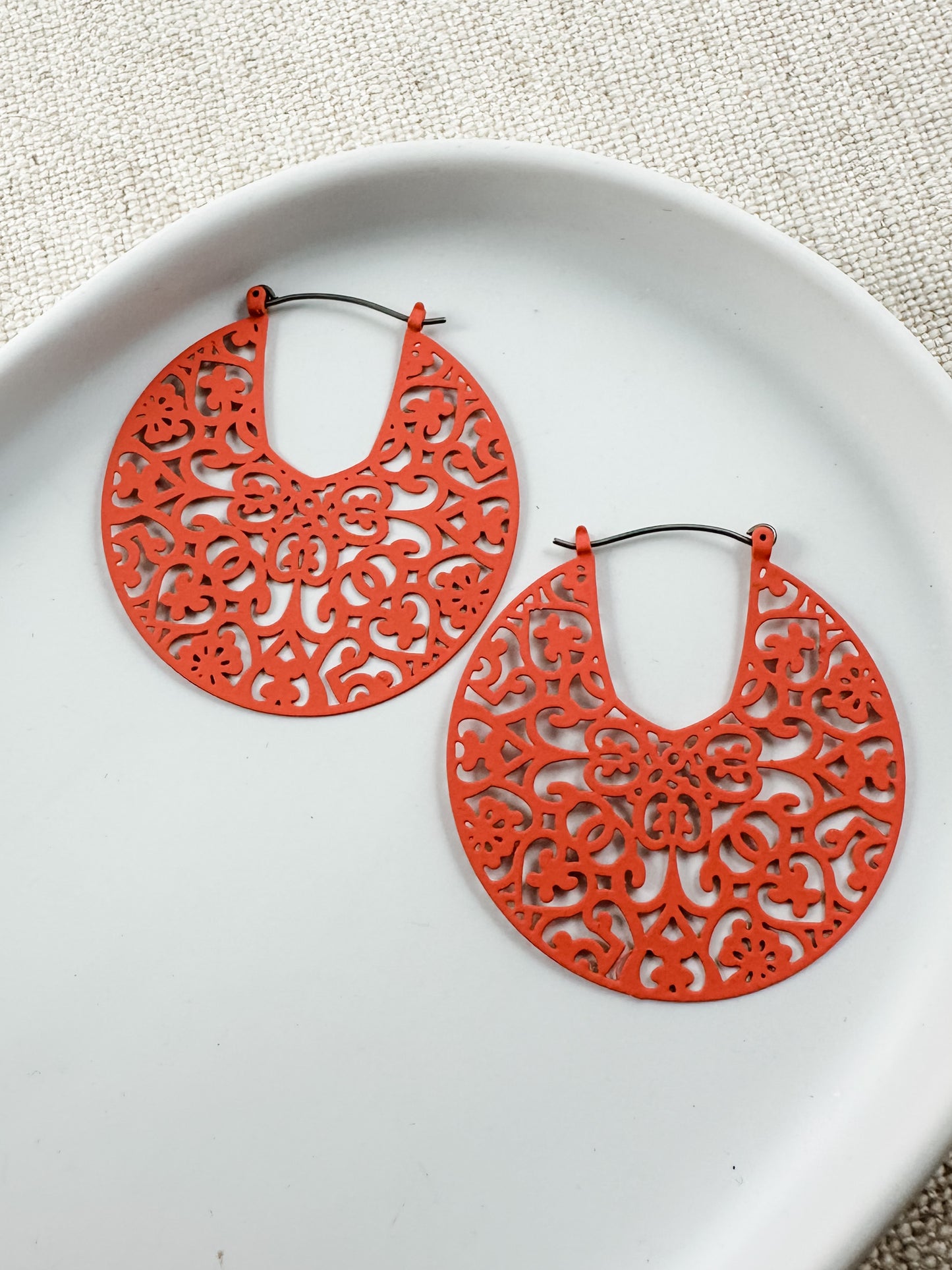 Filigree Hoops, Coral