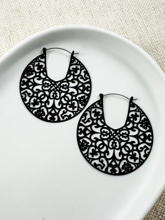 Filigree Hoops, Black