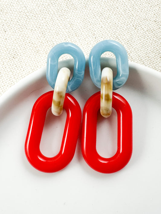 Running Laps Earrings, Red & Blue