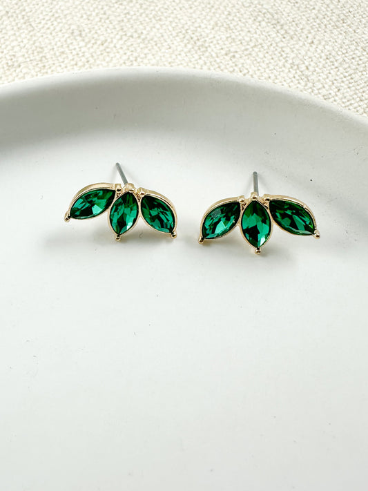 Triple Charm Studs, Emerald Green