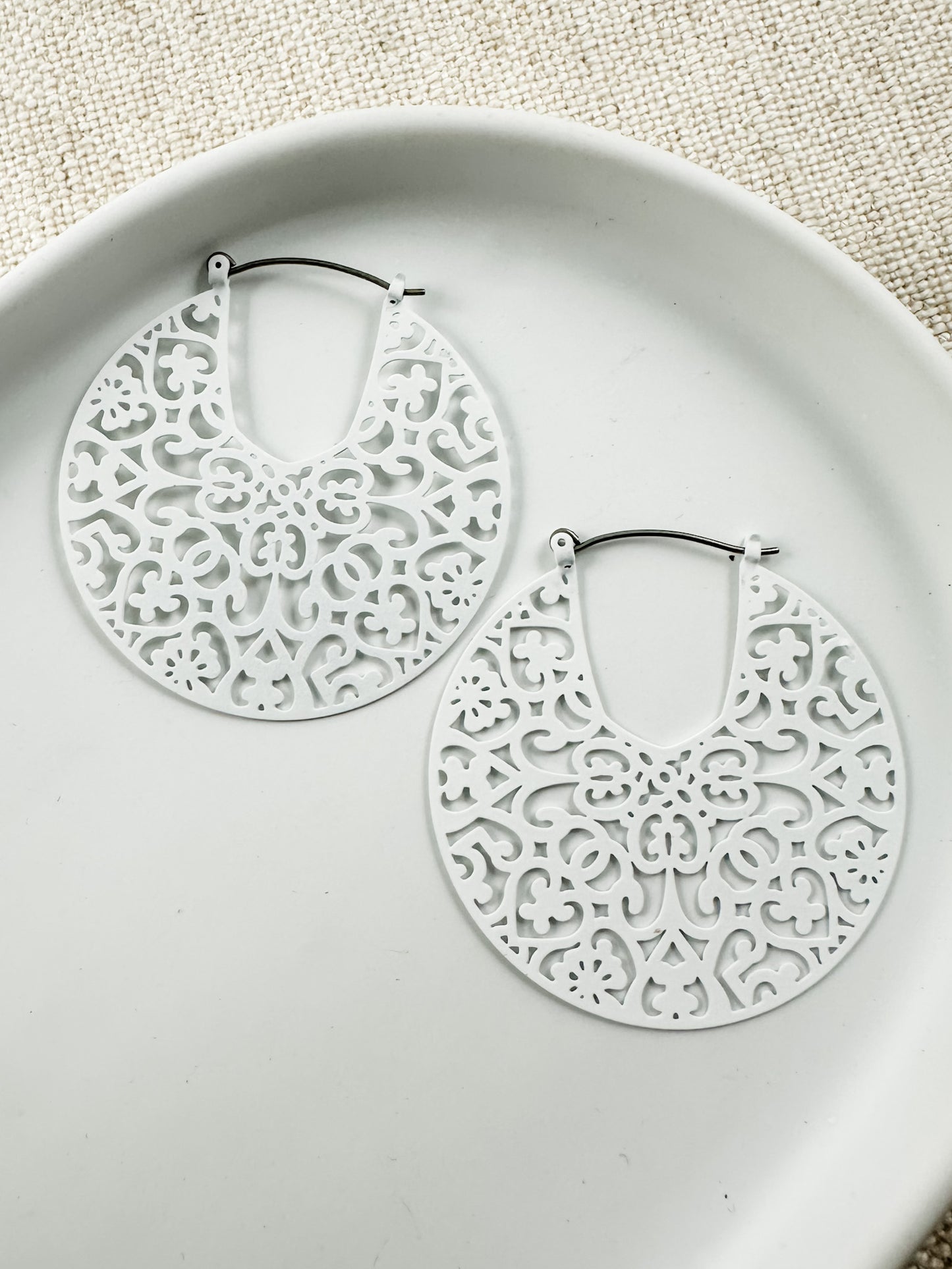 Filigree Hoops, White