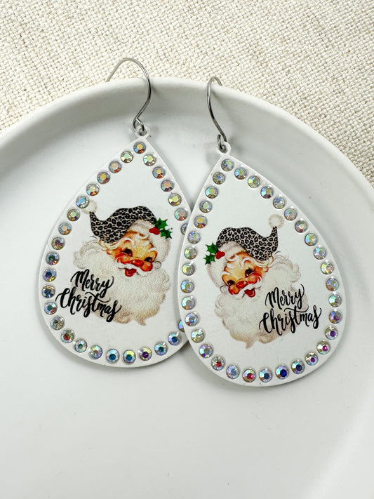 Vintage Santa Sparkle Earrings, White