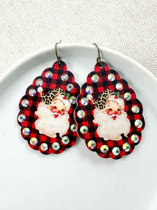 Buffalo Plaid & Vintage Santa Earrings
