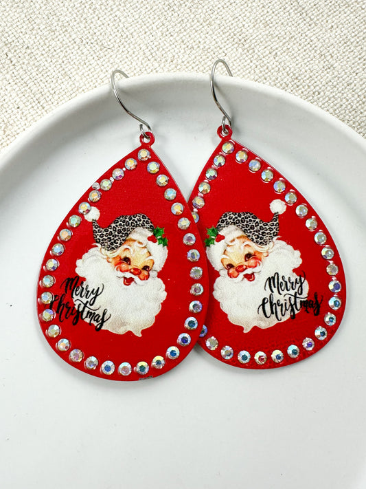 Vintage Santa Sparkle Earrings, Red
