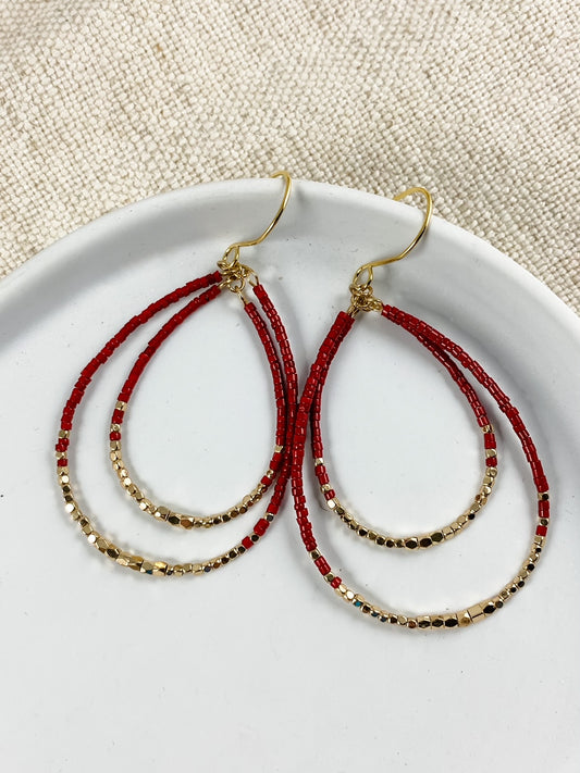 Charming Stroll Earrings, Maroon & Gold