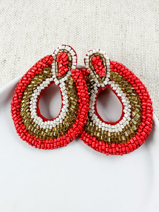 Stick With Me Earrings, Red & Gold