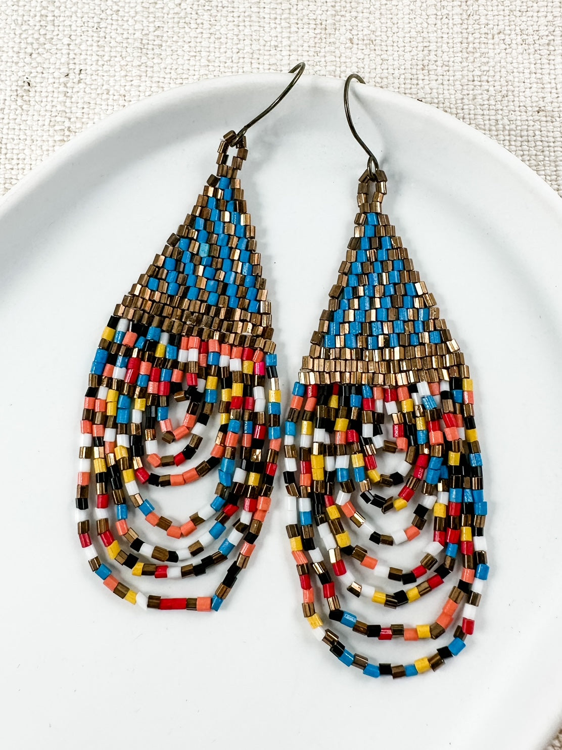 Swoop Down Earrings, Teal Multi