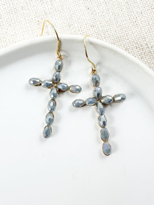 Glimmer Cross Earrings, Gray