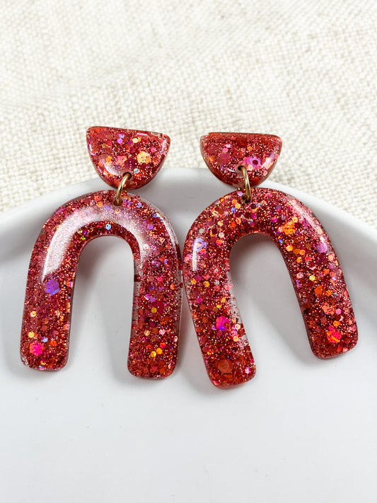 Sparkling Arch Earrings, Mauve