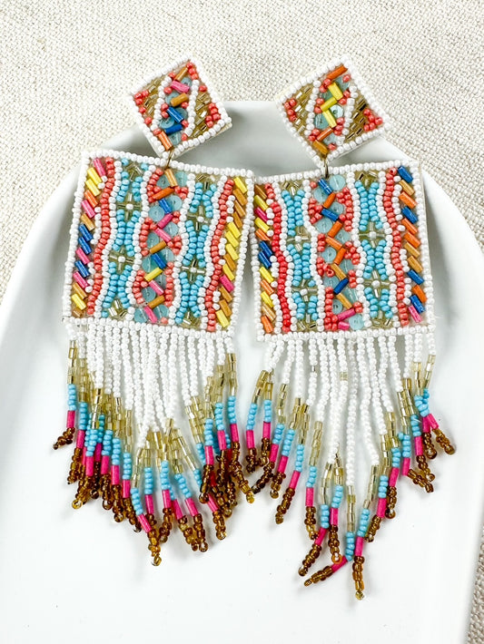 Sunset Statement Earrings, White