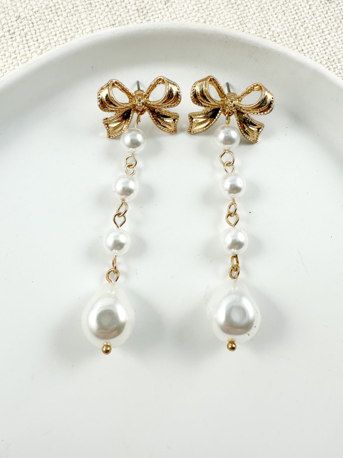 Pearl & Bow Drop Earrings