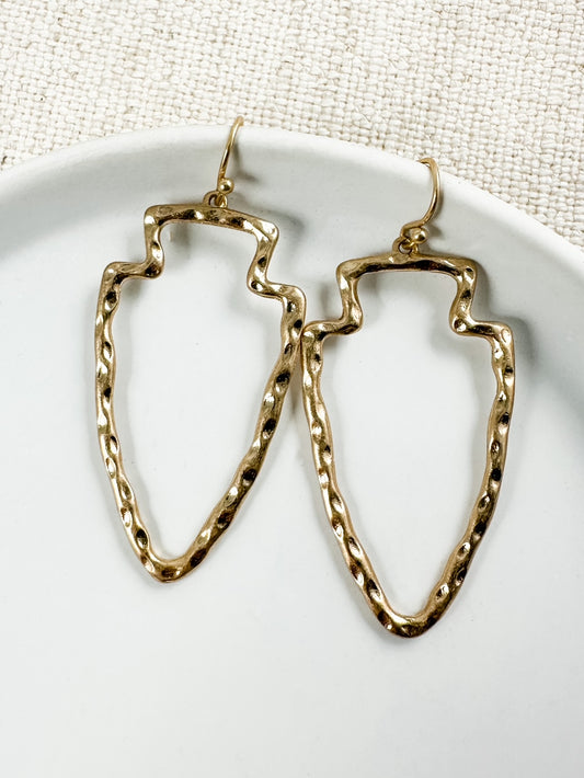 Arrowhead Earrings, Worn Gold