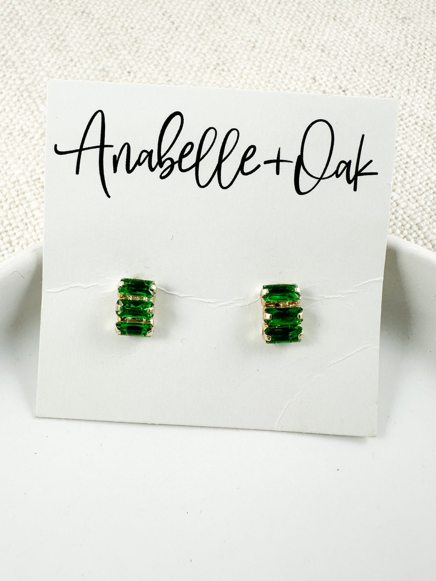 Sparkle Stack Studs, Emerald Green