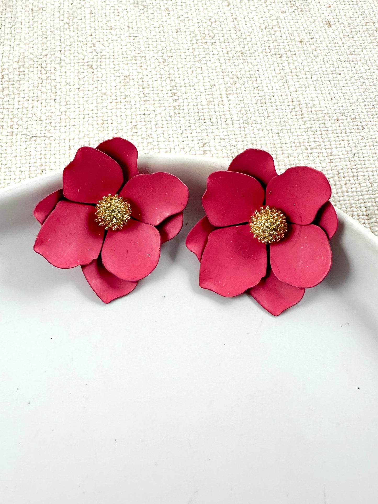 Velvet Bloom Studs, Hot Pink