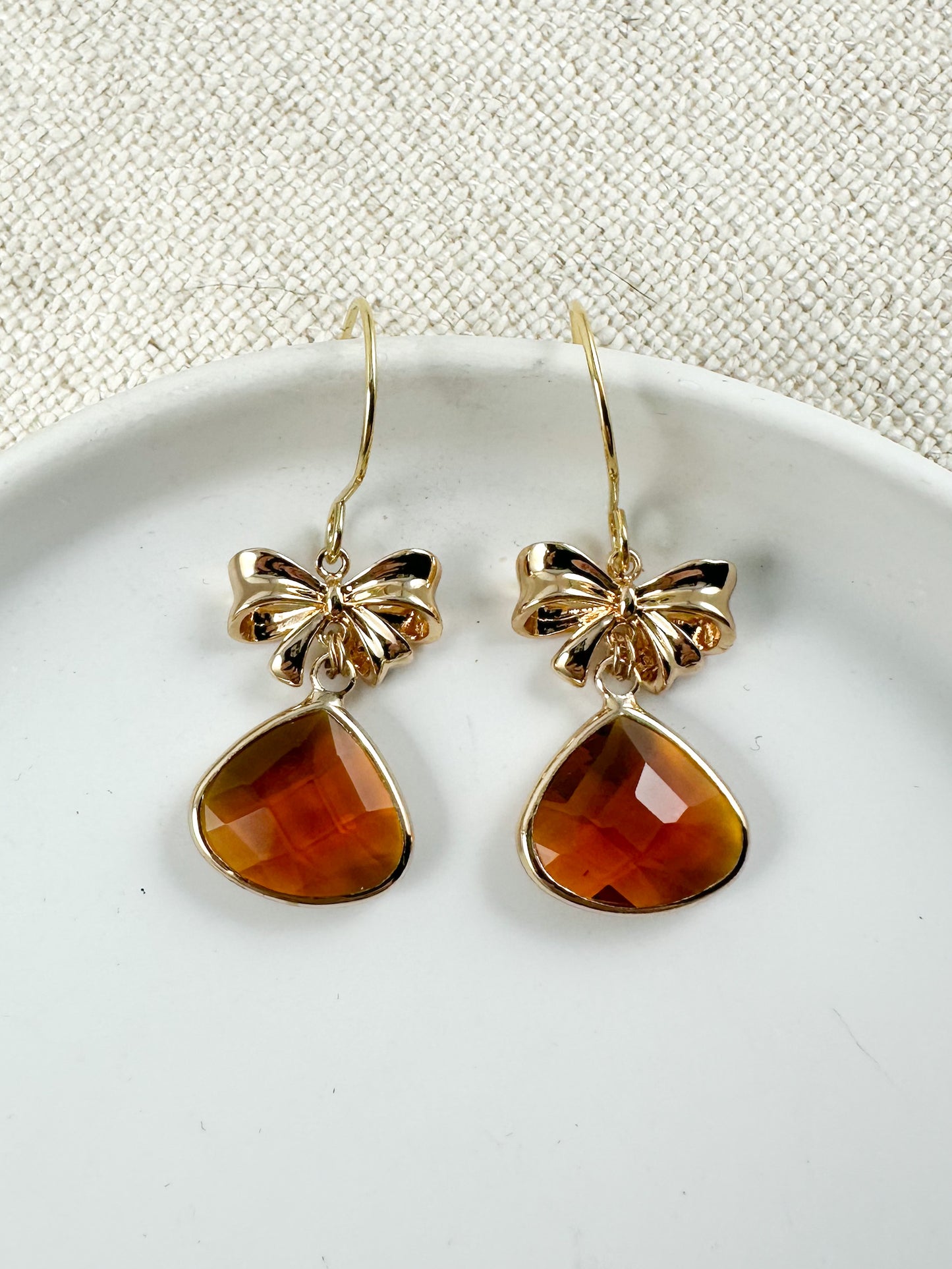 Gem & Bow Drop Earrings, Amber