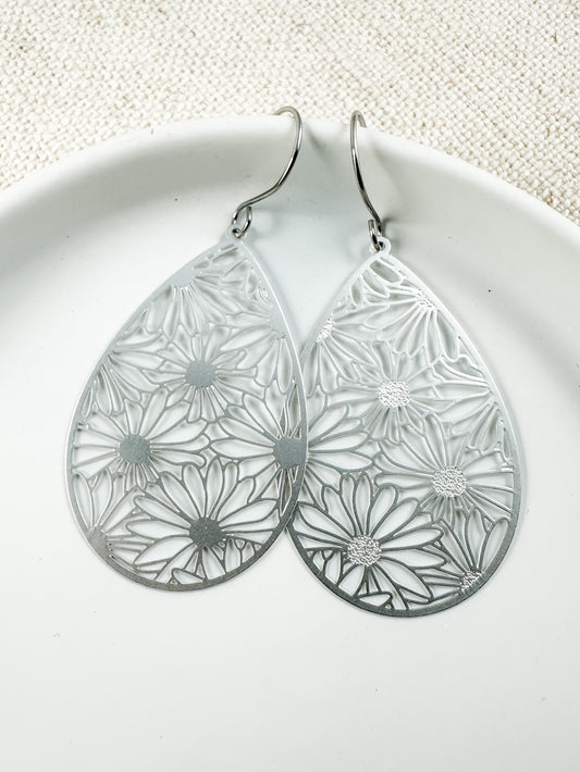 Garden Grace Earrings, Matte Silver