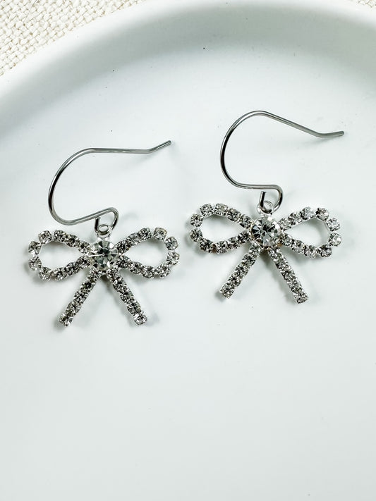 Bow Bling Earrings, Silver