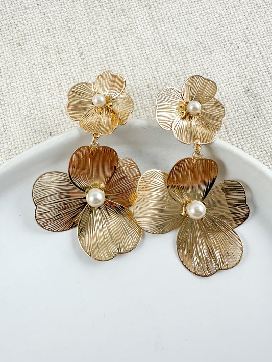 Blossom Reverie Earrings, Gold Pearl