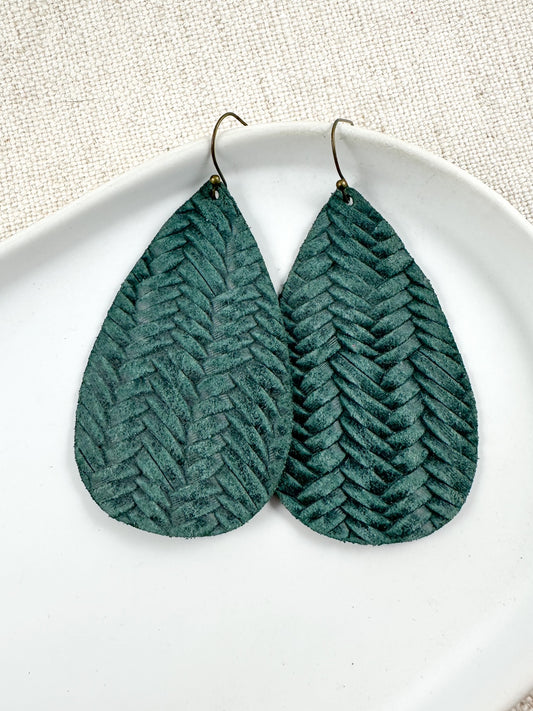 Forest Green Braided Teardrop Earrings