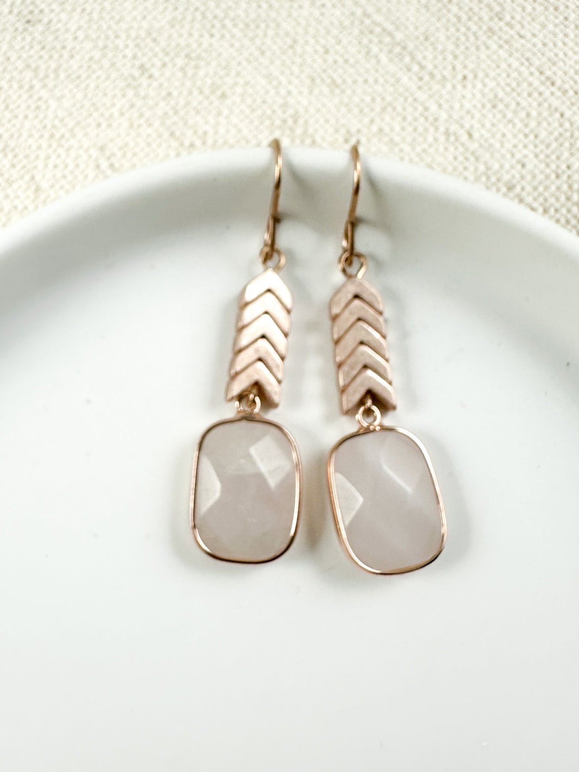 On the Line Earrings, Rose Gold & Rose Quartz