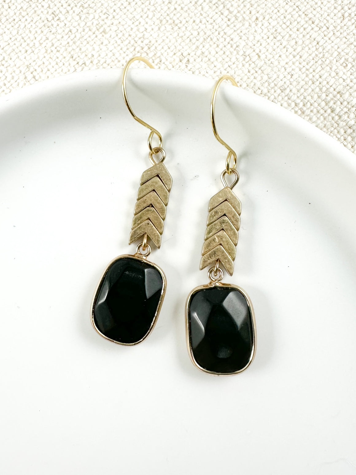 On the Line Earrings, Gold & Jet Black