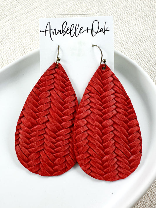 Red Braided Teardrop Earrings