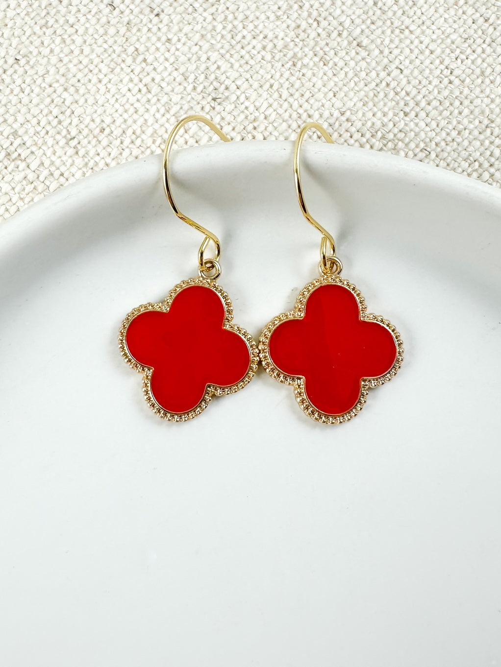 Minimalist Clover Earrings, Red