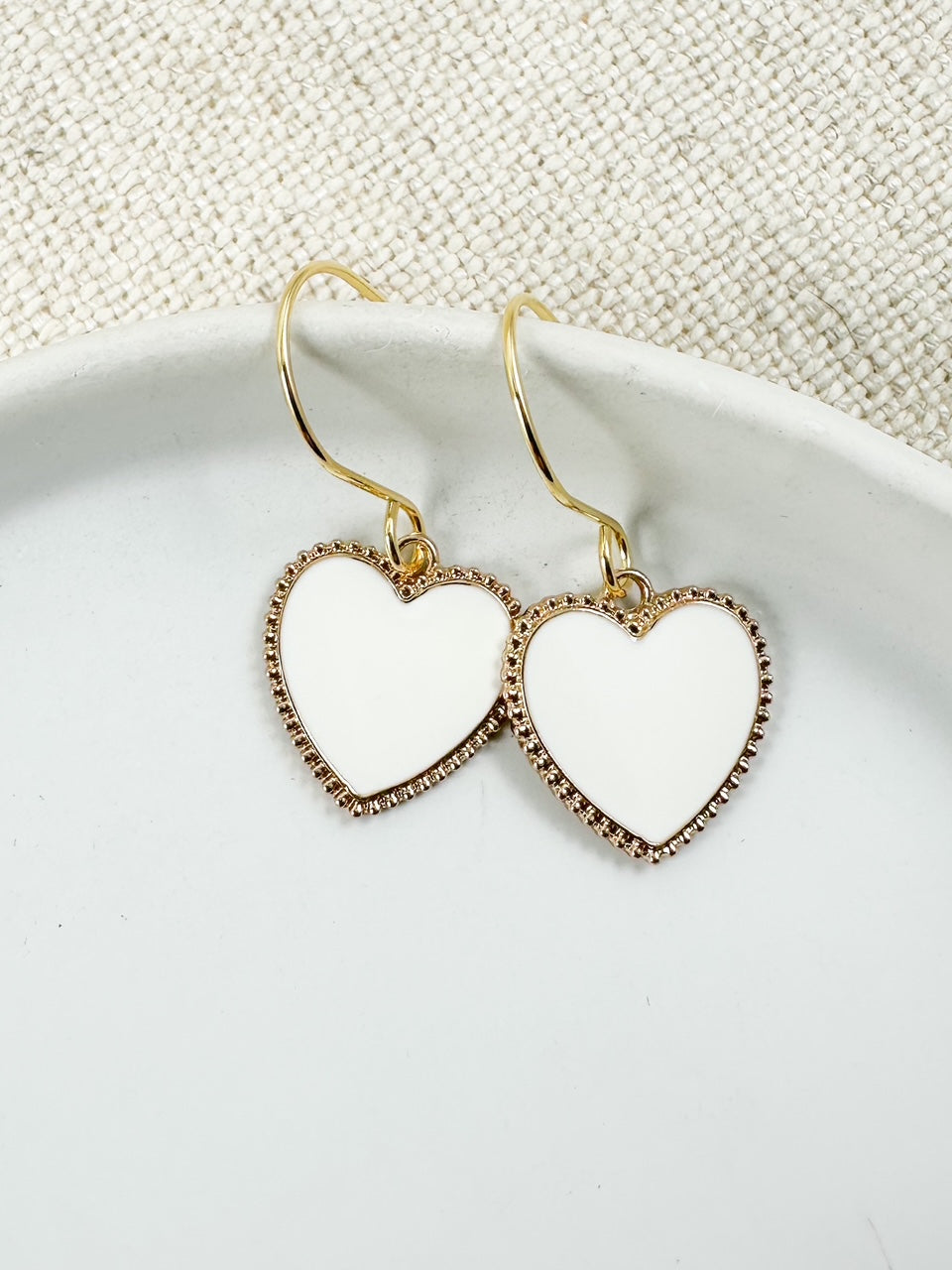 Classic Heart Earrings, White