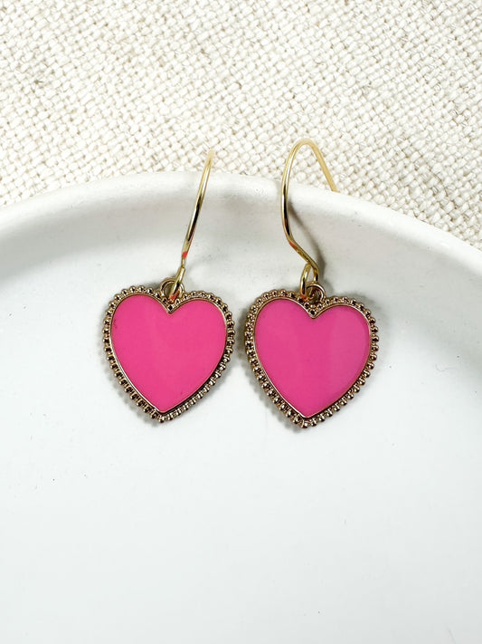 Classic Heart Earrings, Pink