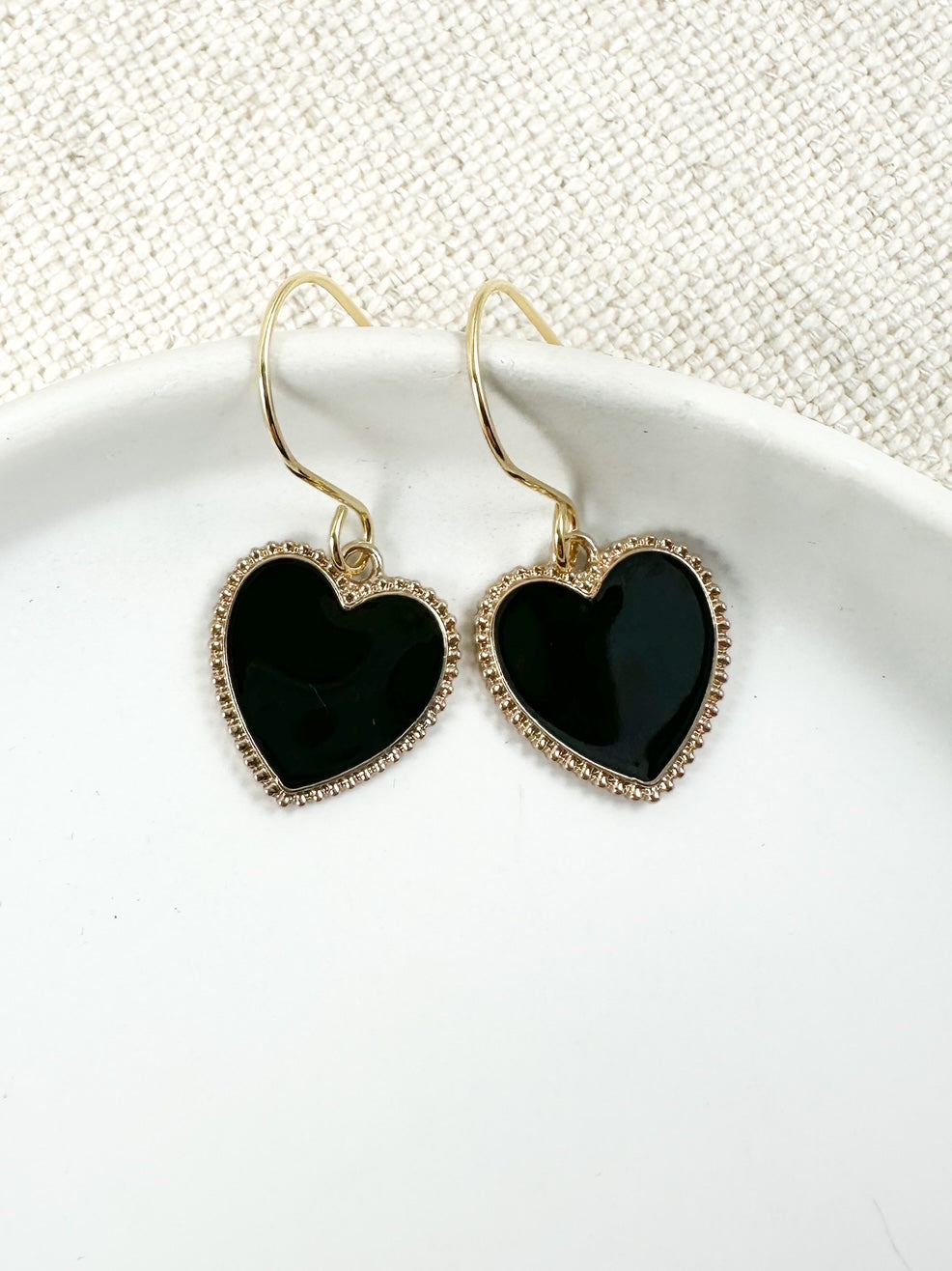 Classic Heart Earrings, Black