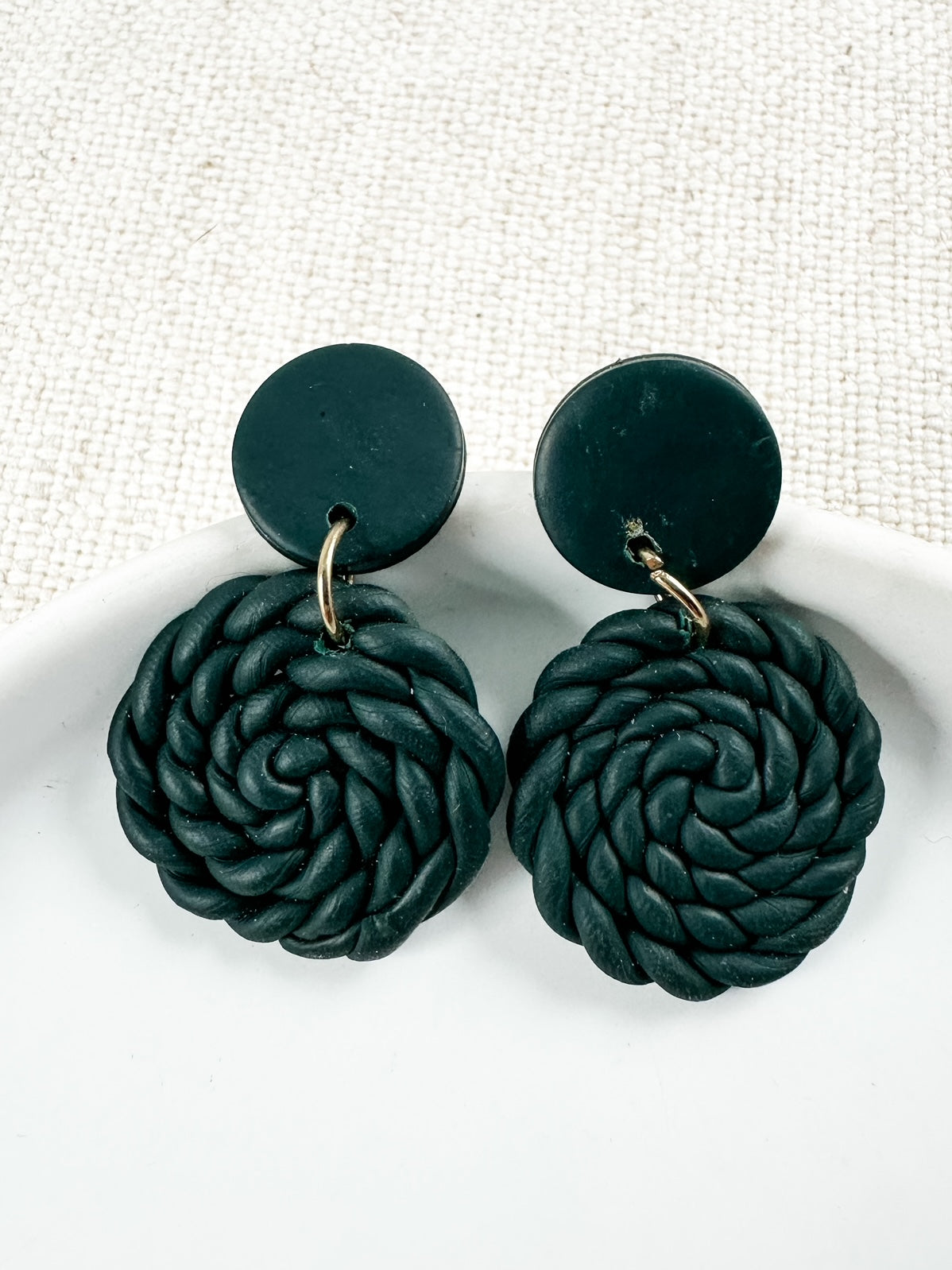 Crochet Sweater Earrings, Dark Green