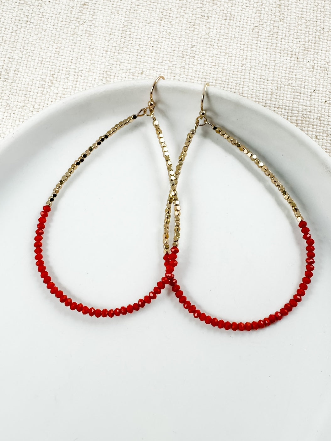 Gleaming Teardrop Earrings, Red & Gold