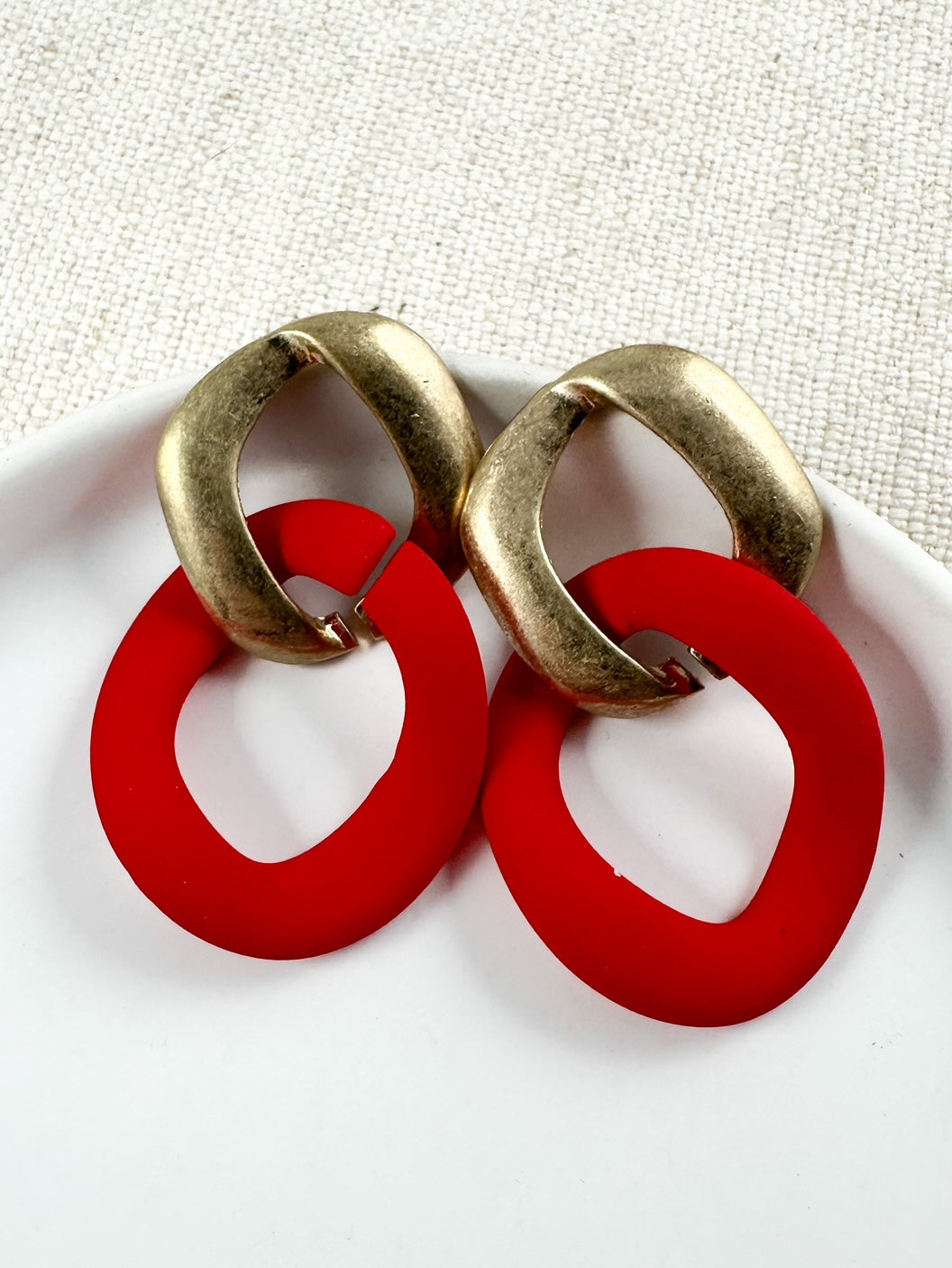 New Me Earrings, Red & Gold