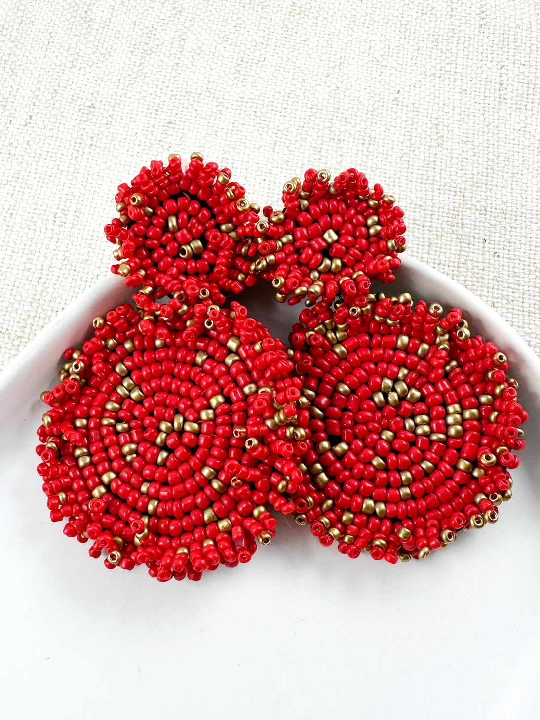 Gilded Medallion Earrings, Red