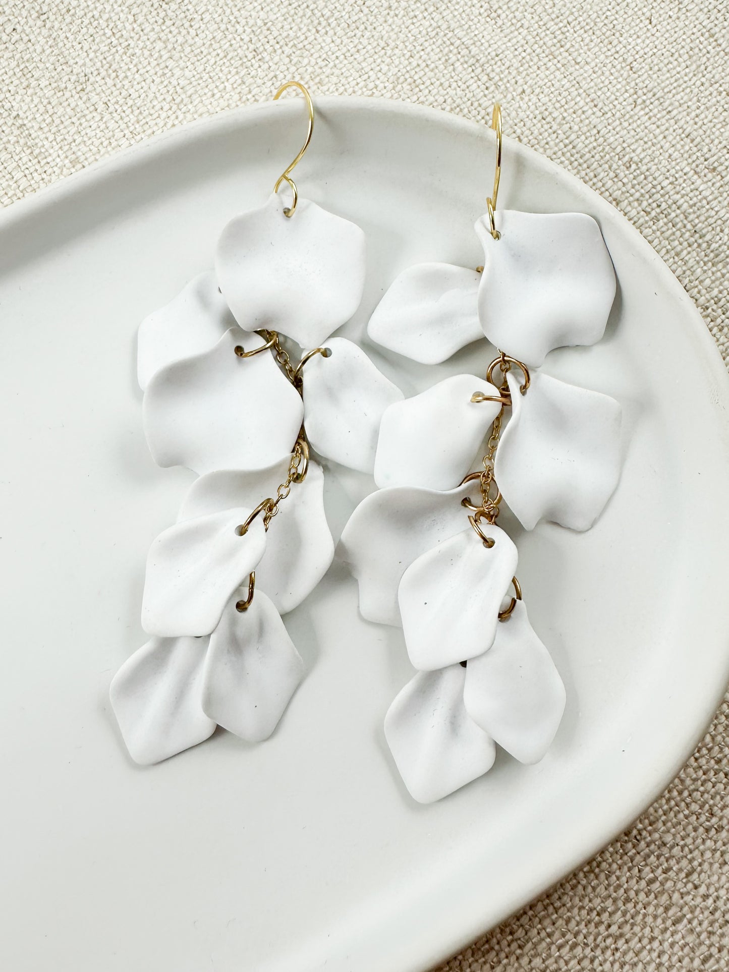 Falling Petals Earrings, White